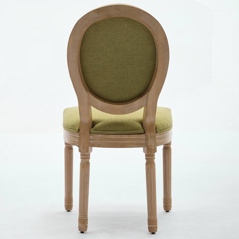 French Style Solid Wood Frame Antique Painting Linen Fabric Back Dining Chair