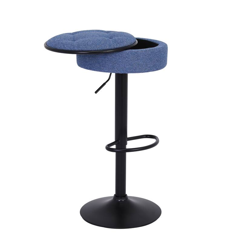 Height Adjustable Bar Stool Blue Armless Bar Chair Round Storage Bar Stool with Metal Frame for Kitchen Living Room
