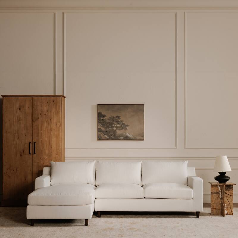 NADAAL STUDIOS Veyric Right-Facing Sectional Sofa, High Back, Chenille Performance Fabric, Feather Blend Seat, Seats 4, White