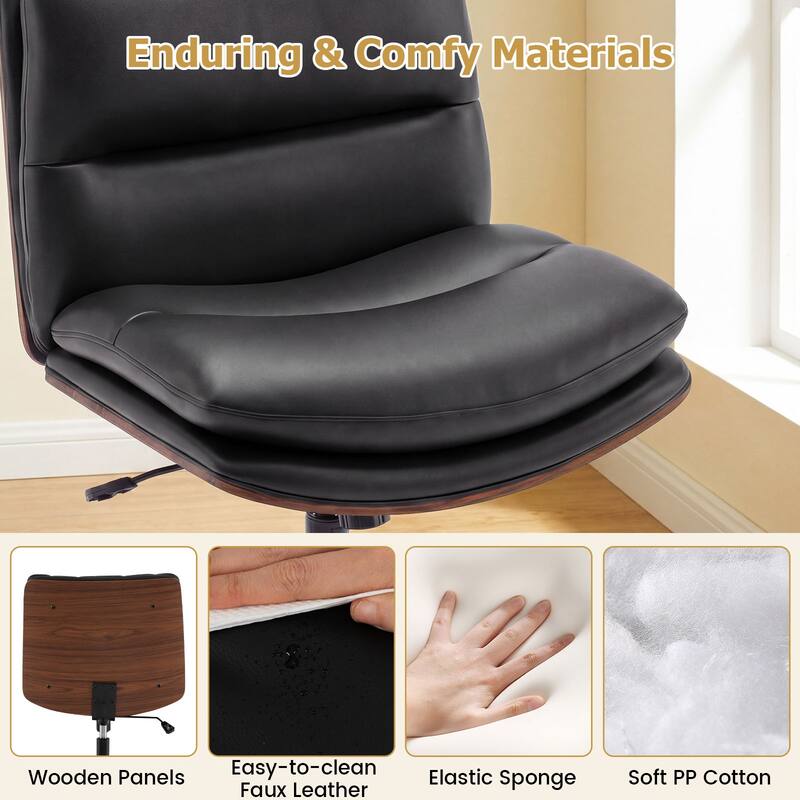 Gymax Armless Office Chair w/Wheels Curved Backrest Padded Seat Smooth