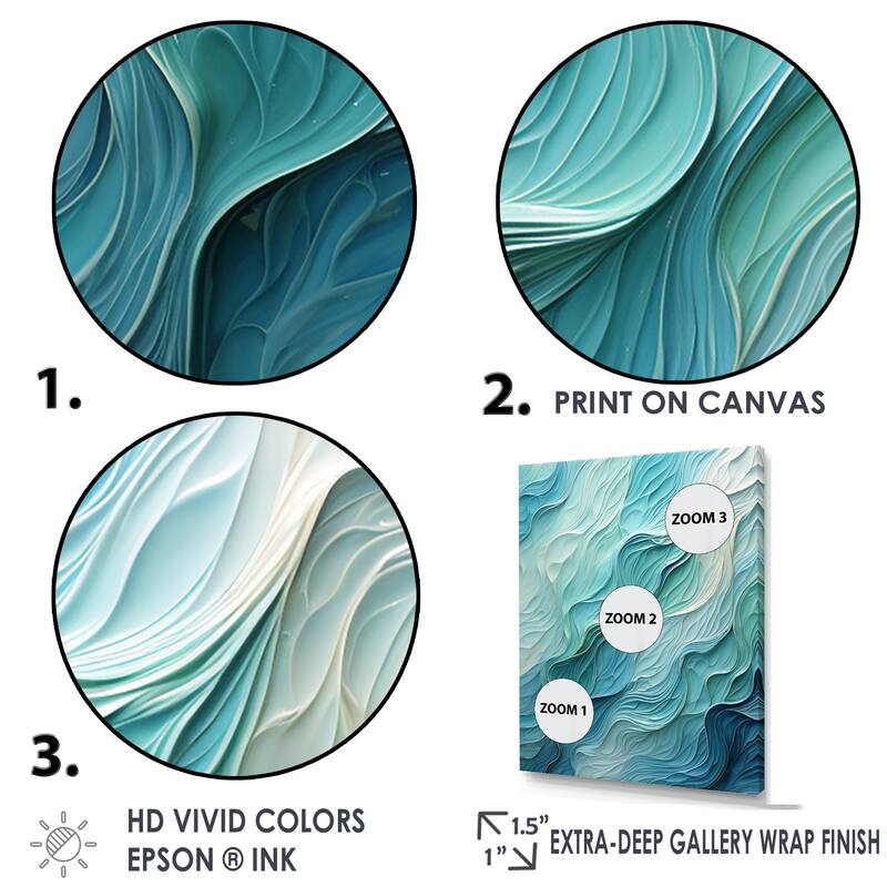 Designart "Aqua Blue And White Serenity Swirl I" Abstract Spirals Framed Canvas Wall Art