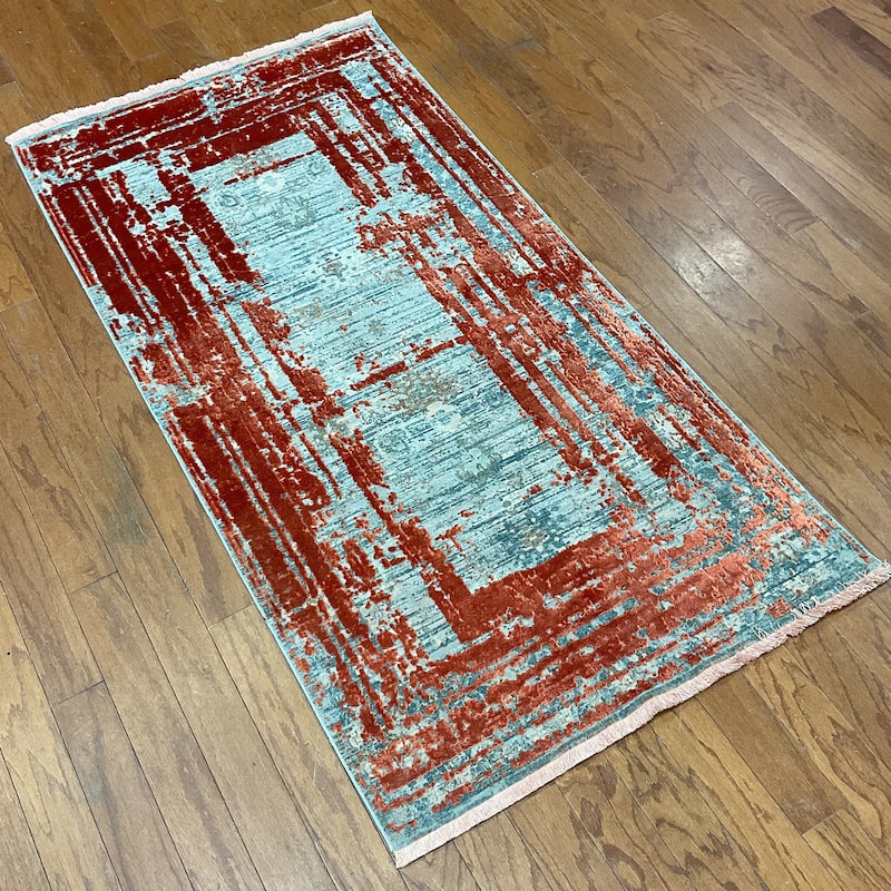 HERAT ORIENTAL Turkish Modern Erased Design Wool & Silk Rug - 2'7" x 4'11"