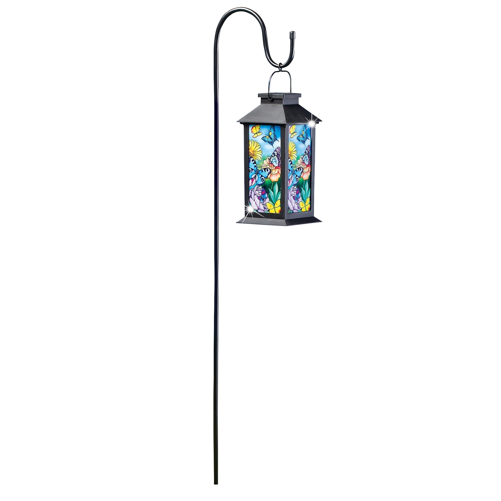 Solar Lighted Fake Stained Glass Butterfly Lantern with Shepherds