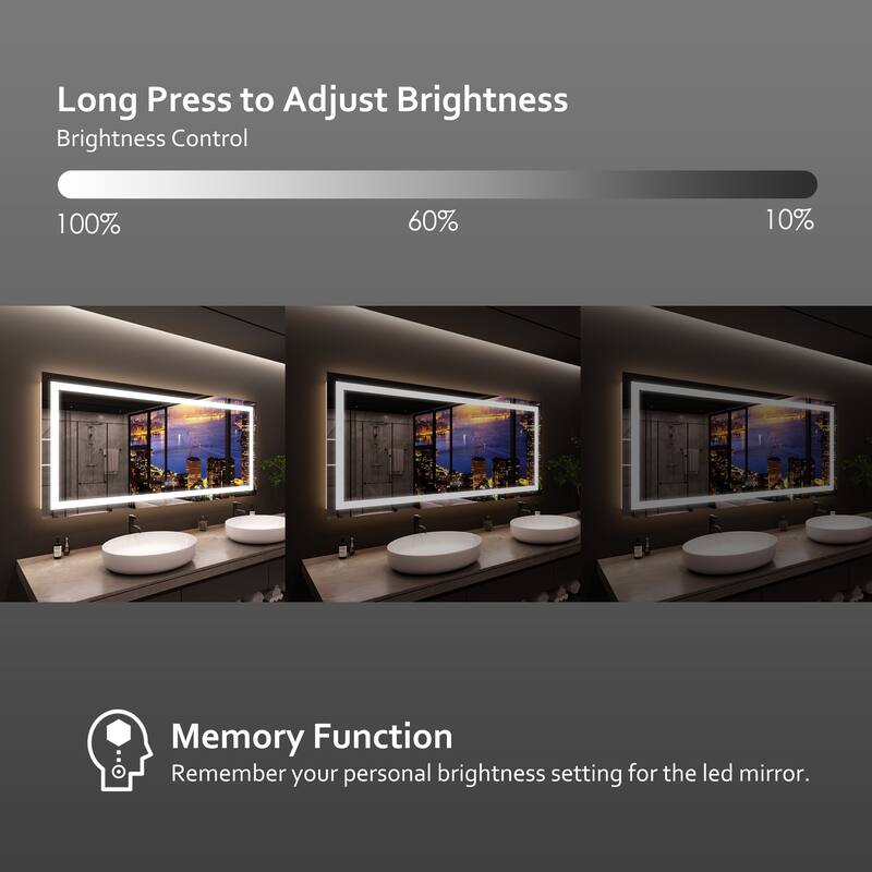 QuivaraView LED lights Frameless Wall Mounted Bathroom Vanity Mirror