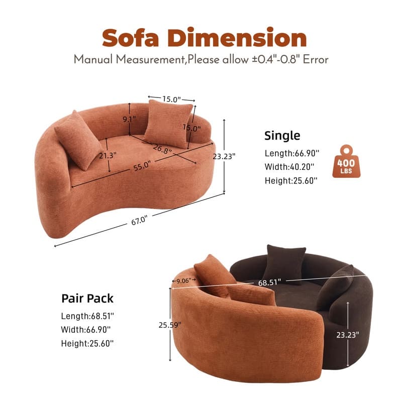 Single S-Curved Chenille Sofa Chair, No Assembly