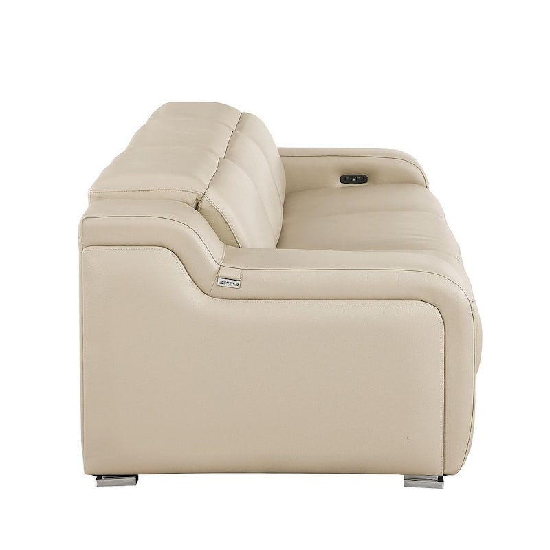 HomeRoots 103" Beige Italian Leather Reclining USB Sofa