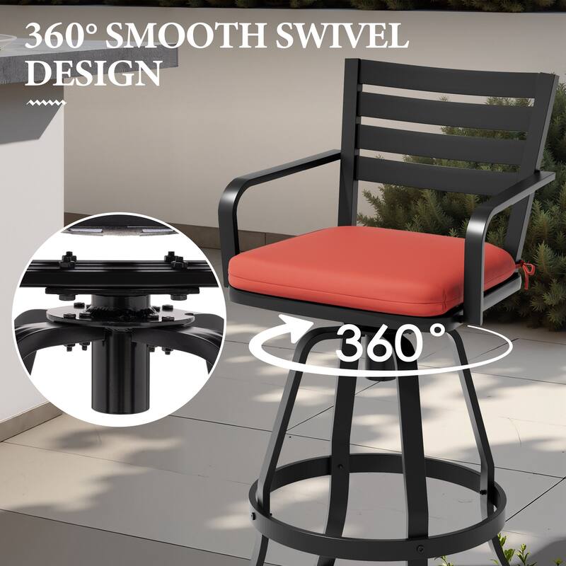 Outdoor Indoor Patio Aluminum Swivel Bar Stools Set with Sunbrella Cushions