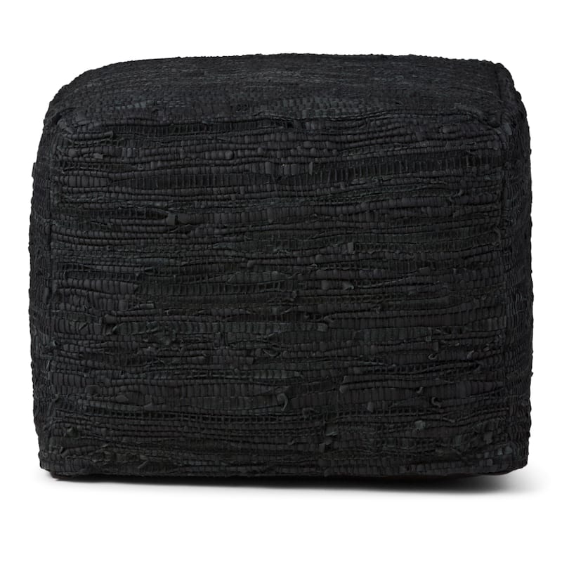 WYNDENHALL Garcia Boho Square Pouf in Woven Genuine Leather