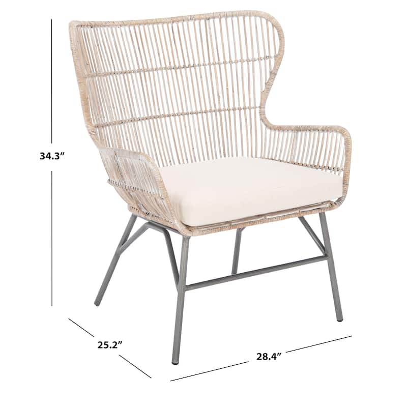 SAFAVIEH Norah Rattan Accent Chair with Cushion - 28.4" W x 25.2" L x 34.3" H - 28Wx25Dx34H