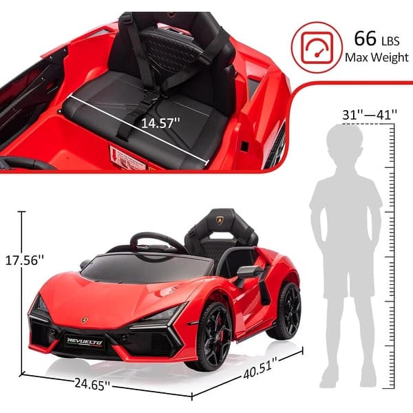 dimension image slide 1 of 7, 12V Kids Ride On Car, Licensed Lamborghini Revuelto Electric Car for Kids