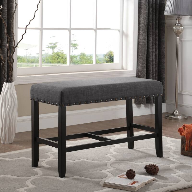 Fabric Counter Height Dining Bench with Nailhead Trim - Grey