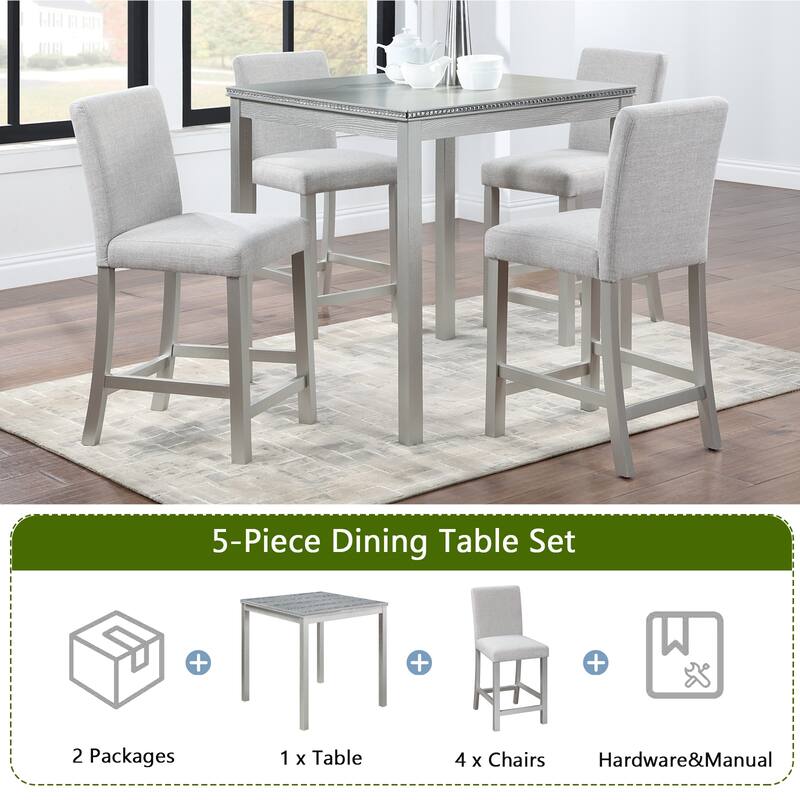 Wooden Dining Square Table, Kitchen Table for Small Space Counter Height Table