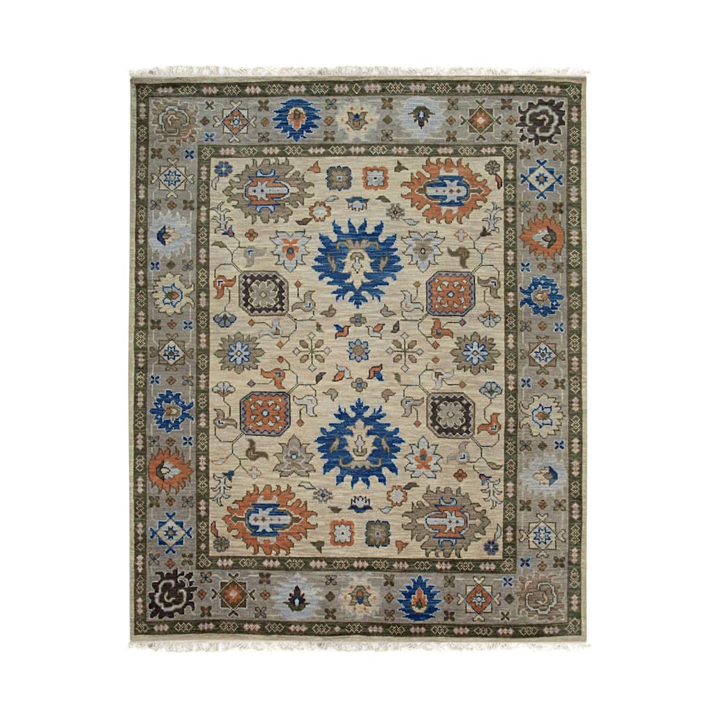 Beige Hand Knotted Wool Rug, 8' x 10, Soft Cozy Floor Accent - L