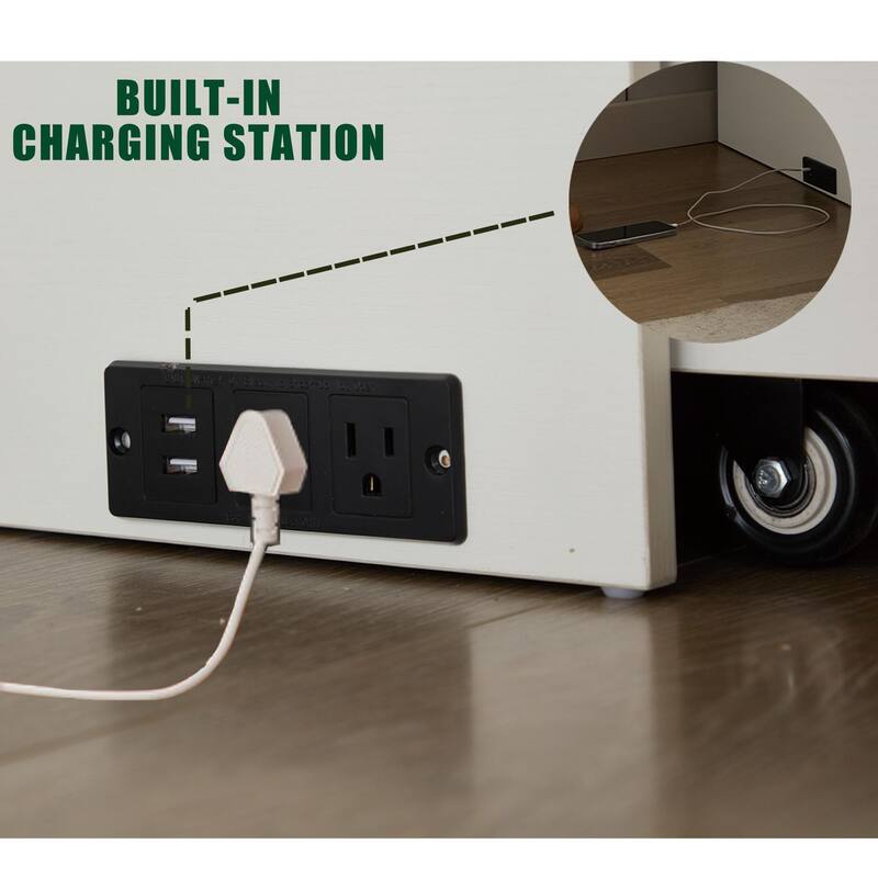 Queen Size Space-Saving Cabinet Bed with Storage, Folding Mattress, USB Ports, and Drawers