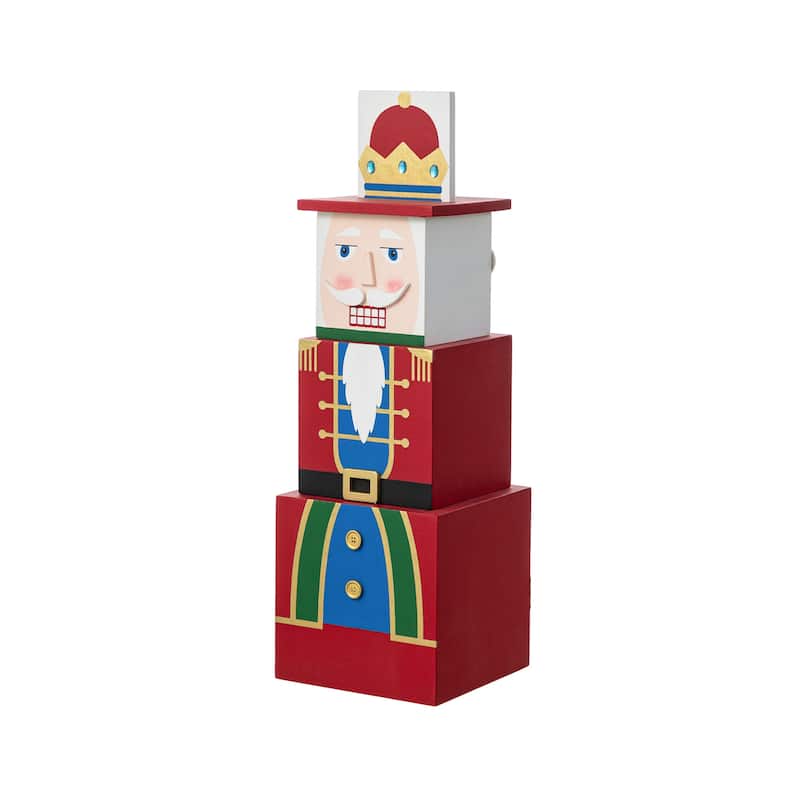 Glitzhhome 24.5"H Santa and Nutcracker Reversible Boxed Porch Decor - Multi