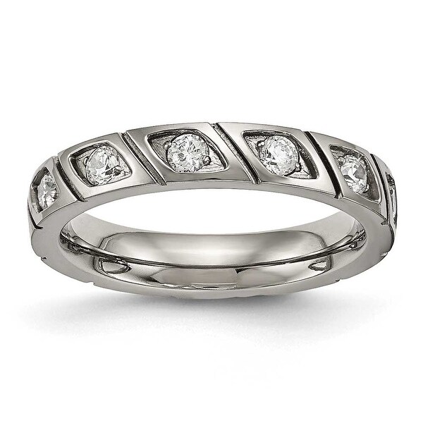 Titanium Polished Grooved CZ Ring (4 mm)