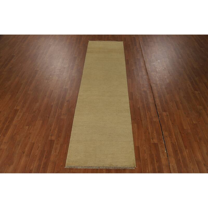 Gold Gabbeh Modern Runner Rug Handmade Wool Carpet - 2'9"x 10'0"