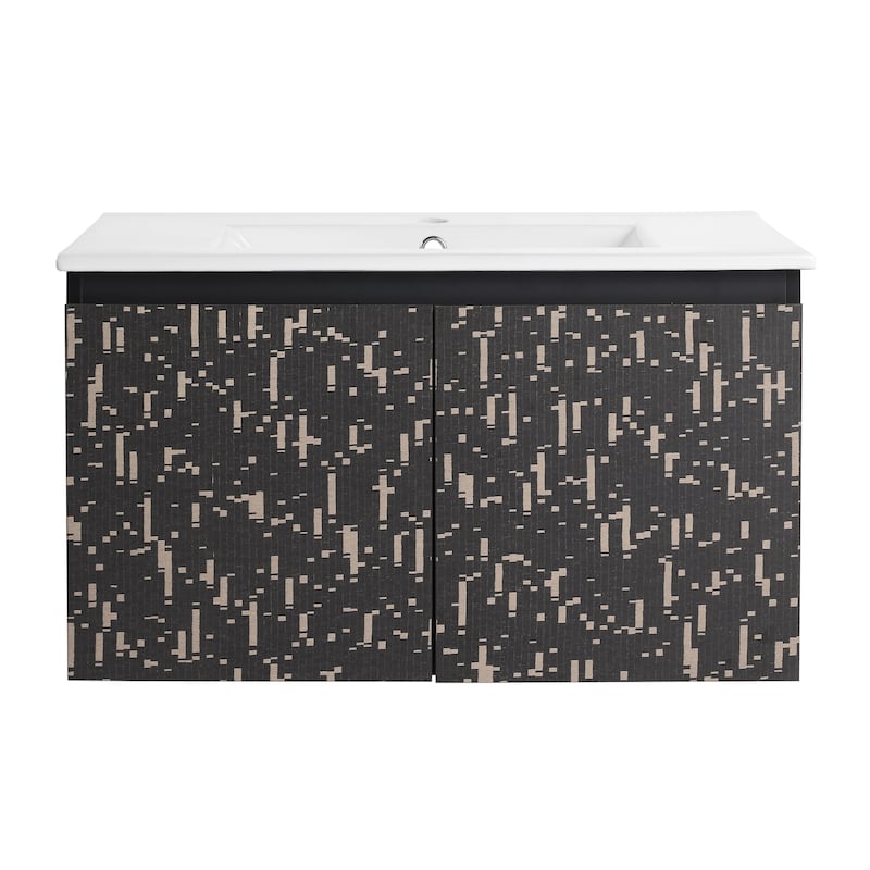 Plywood Wall Mounting Bathroom Vanity Set in Black with Integrated Ceramic Sink