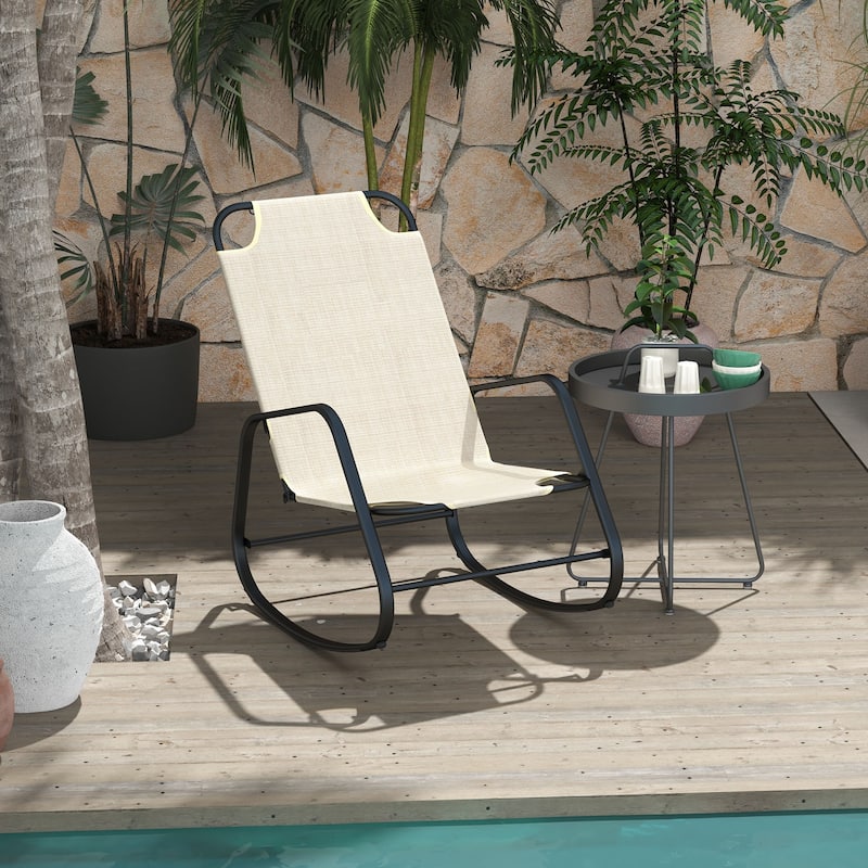 Outsunny Garden Rocking Chair, Outdoor Indoor Sling Fabric Rocker for Patio, Balcony, Porch - Brown