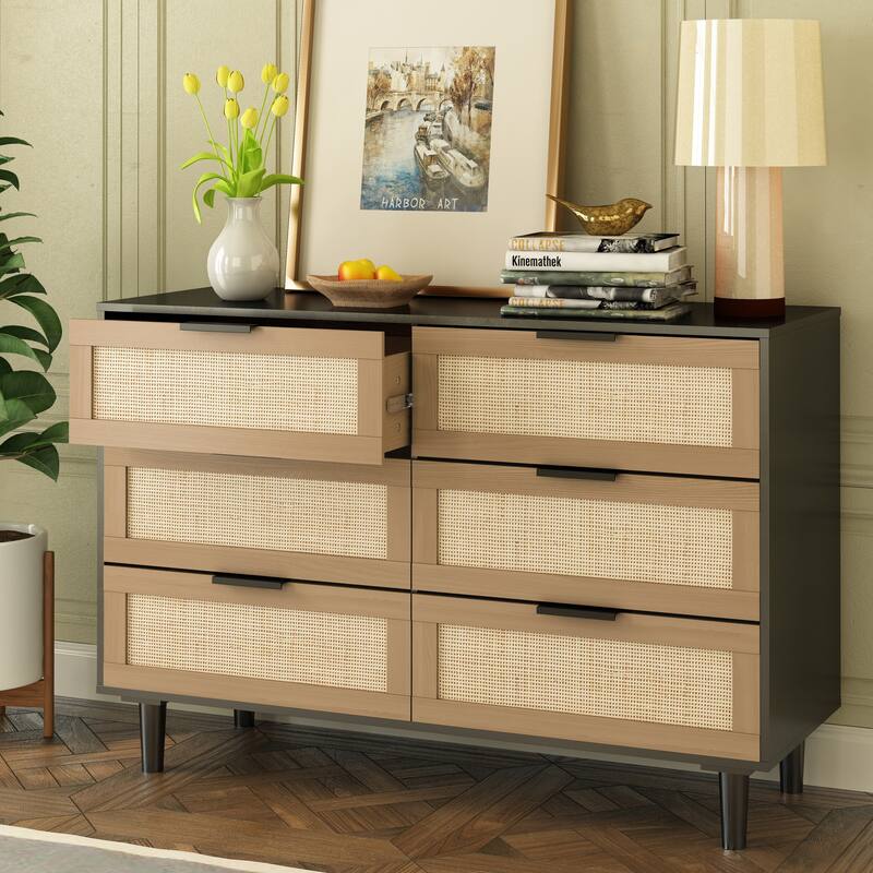 Modern 6 drawers Rattan dresser Rattan Drawer