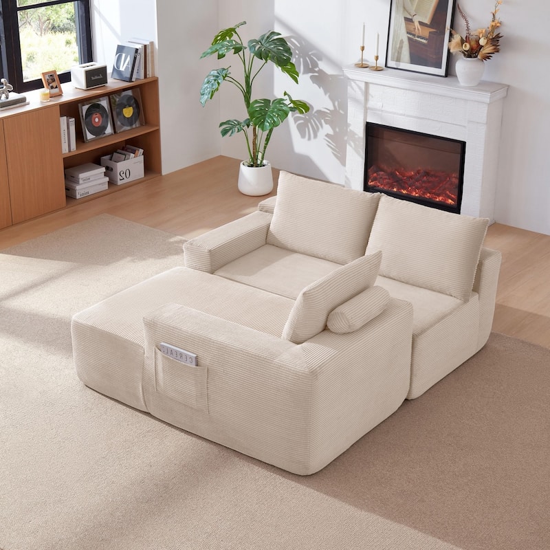96.9" L-Shaped Corduroy Sectional Sofa, No Assembly Required