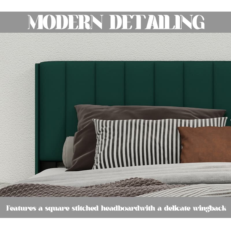 Caxkun Upholstered Platform Bed Frame with Wingback headboard