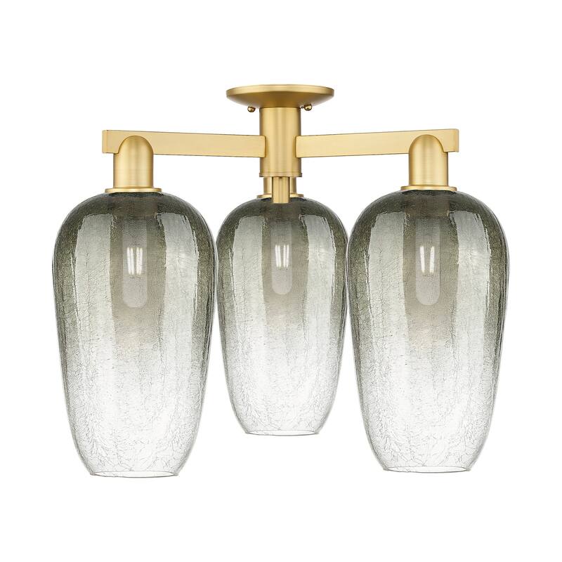 Innovations Lighting 716-3F-17-25 Brookhaven Flute Semi-Flush - Satin Gold / Slate