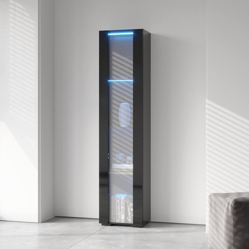 Tall Storage Cabinet with LED Lights 12 Colors - Black