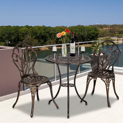 Outdoor 3 Piece Tulip Bistro Set of Table and Chairs Bronze