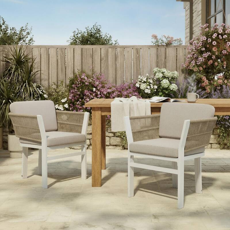 Christopher Knight Home - Outdoor Aluminum Dining Chair Set with Weather-Resistant Cushions - Beige,White