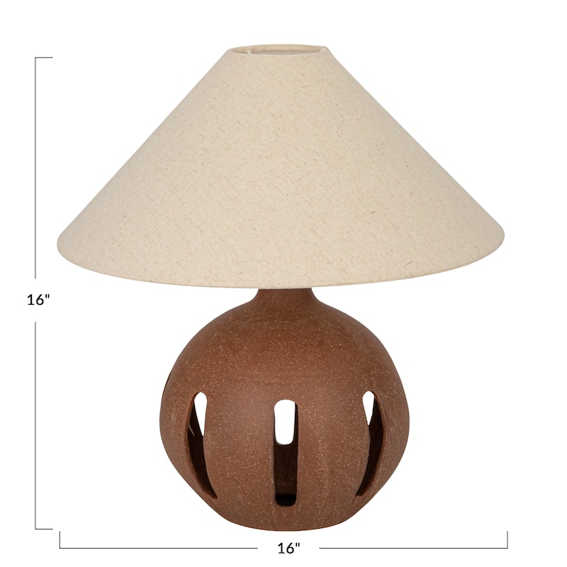 Ceramic Table Lamp with Linen Shade and Cut-Outs - 16.8"L x 16.8"W x 16.8"H