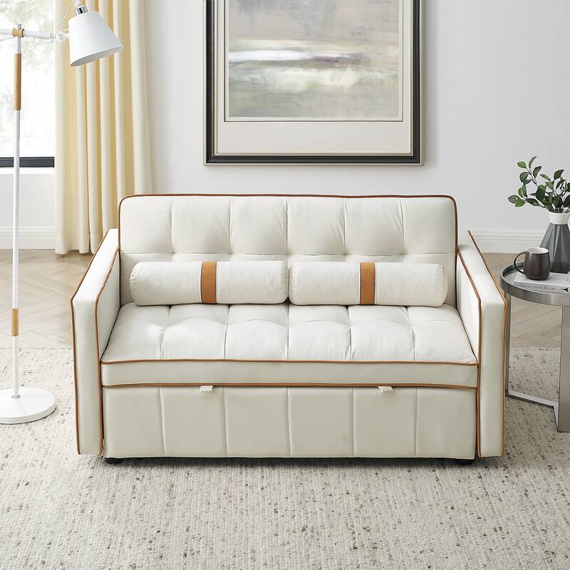 Velvet Sofa Bed with Adjustable Back and Storage Pockets, Multifunctional Sleeper Sofa