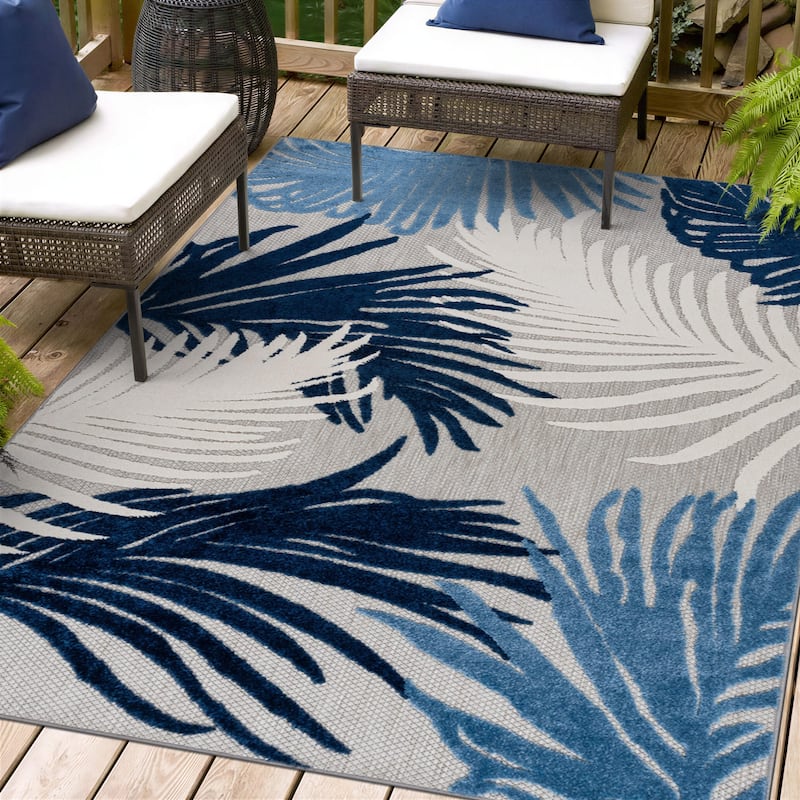 World Rug Gallery Tropical Floral Indoor/Outdoor Area Rug - 5' x 7' - Navy