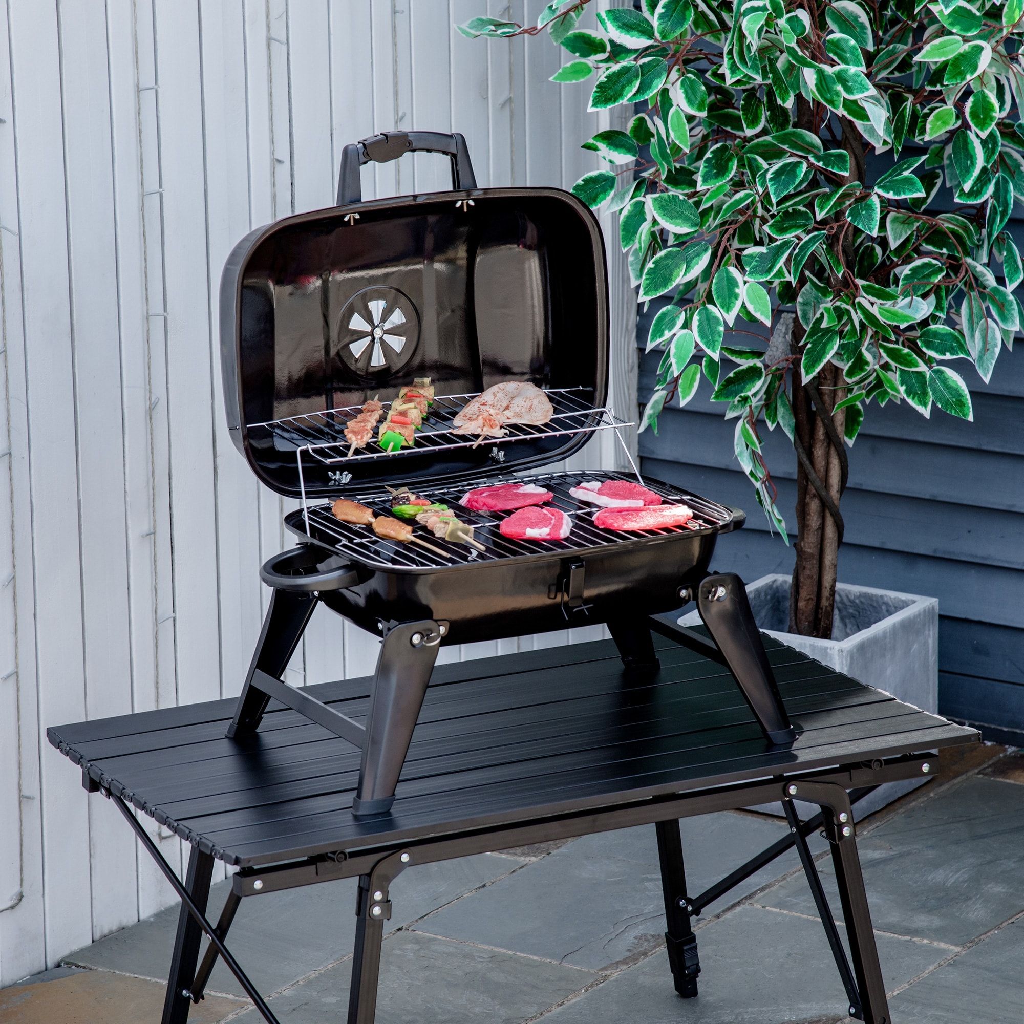 Outsunny Portable Outdoor Tabletop Charcoal Grill