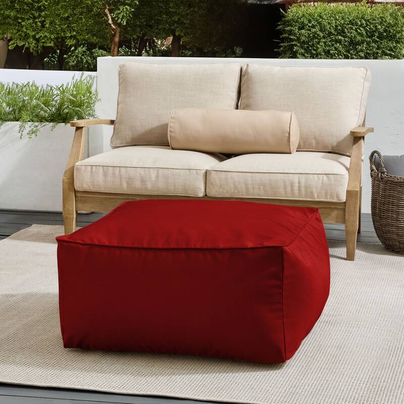 Sorra Home Sunbrella Outdoor Corded Solid Bean Pouf - Canvas Jockey Red