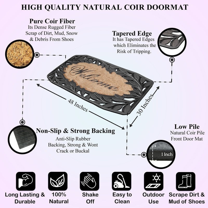 A1HC Outdoor Floor Mat, Natural Rubber, 18x48”, Ideal for outside  entryway,Scrapes Shoes Clean of Dirt & Grime,Heavy Duty Door mat for Indoor