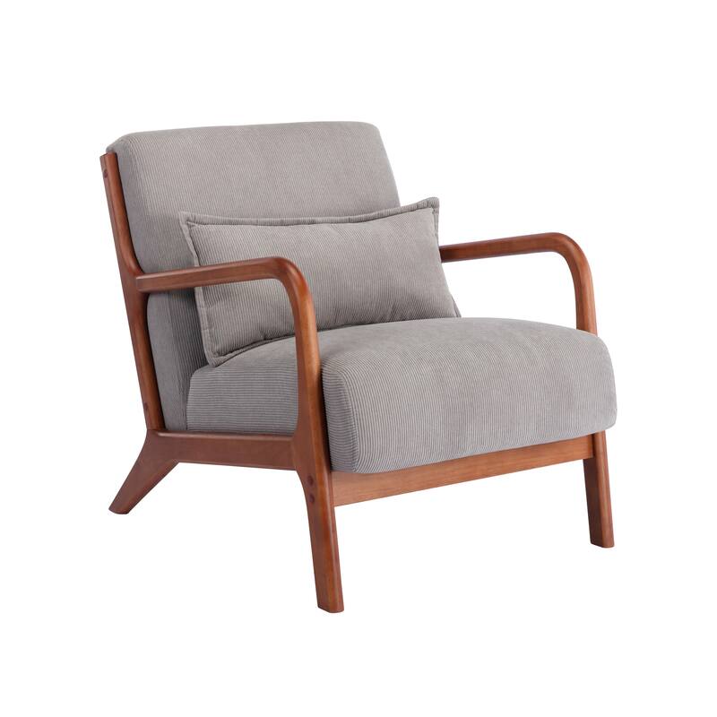 Porthos Home Biana Corduroy Fabric Accent Chair with Pillow and Rubberwood Frame - Grey