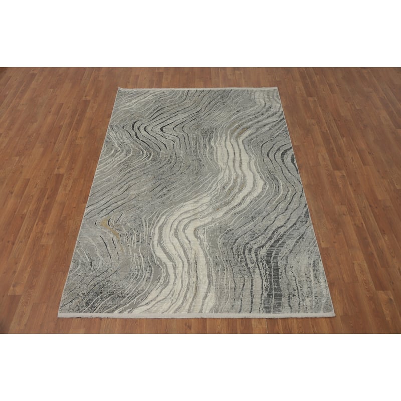 Machine Made Oriental Polyester Carpet Modern Abstract Greys & Charcoal Modern Area Rug - 7' 5'' X 5' 2''