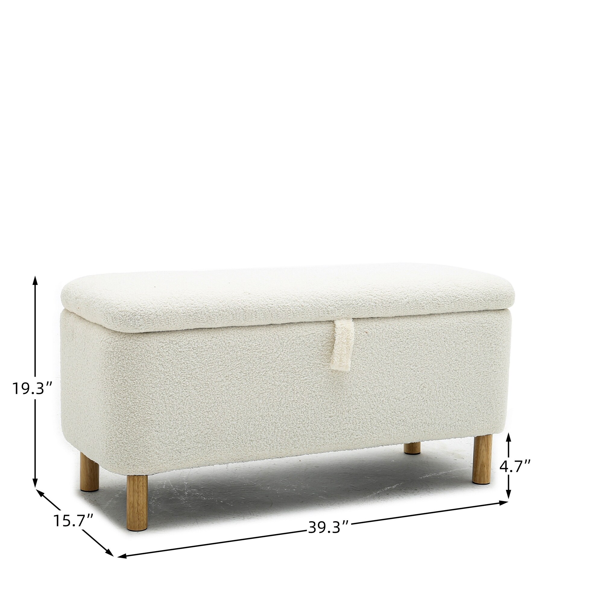 White Storage Ottoman Bench Upholstered Fabric Storage Bench End