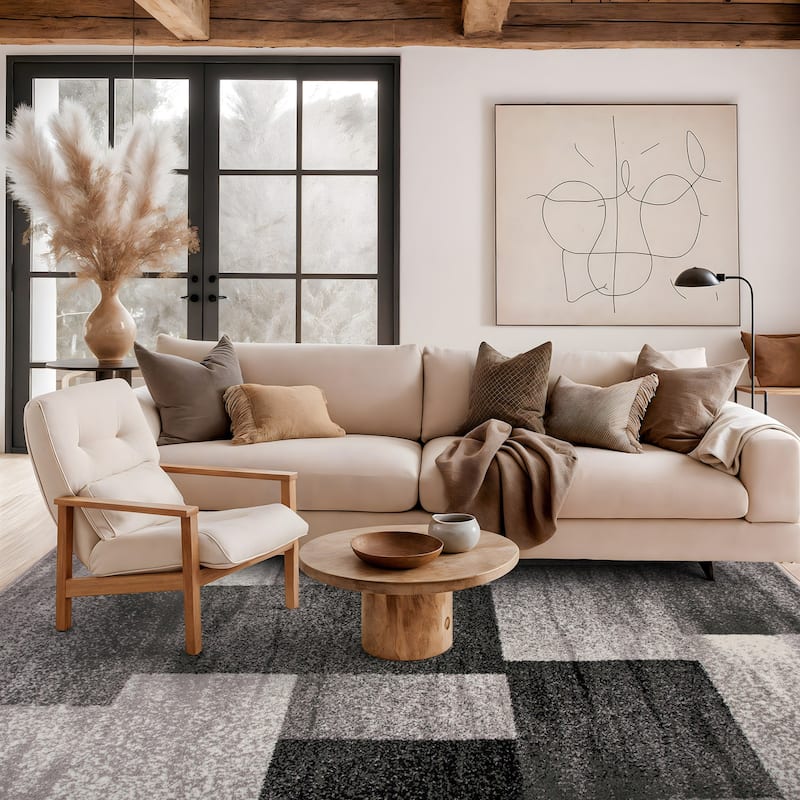 World Rug Gallery Modern Geometric Boxes Area Rug - 5' x 7' - Gray - Rectangle