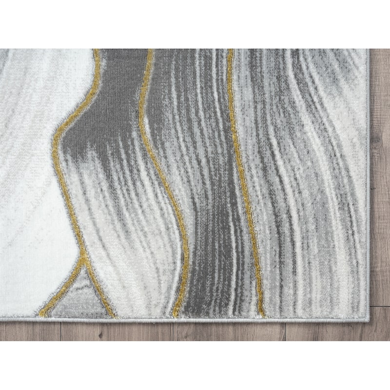 Abani Luna Contemporary Ribbon Grey Gold Metallic Area Rug