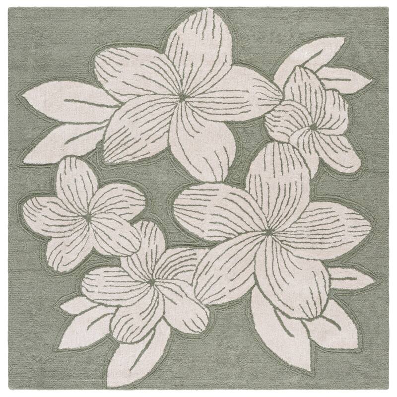 SAFAVIEH Handmade Glamour Odetta Floral Wool Rug - 6' Square - Sage Green/Ivory