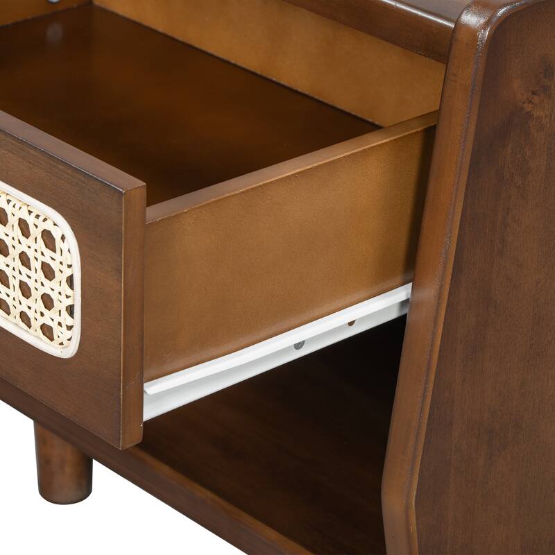 Christopher Knight Home - Zessia Retro 19" Wood Nightstand with Woven Drawer and Open Shelf, Set of 2