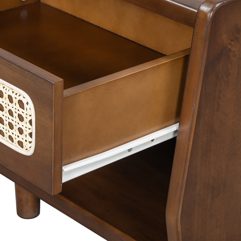 Christopher Knight Home - Zessia Retro 19" Wood Nightstand with Woven Drawer and Open Shelf