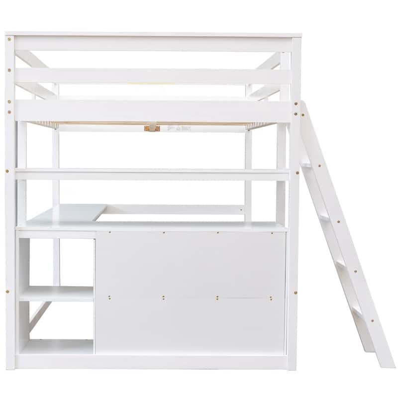 Full Size Loft Bed with Desk and Shelves