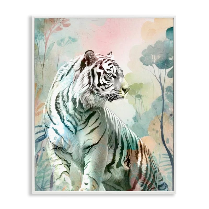 Stupell Soft Gazing Tiger Framed Giclee Art Design By Kim Allen - 16 x 20 - White