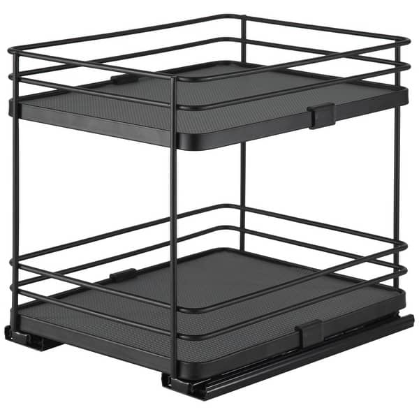 Beyond Sliding Rack Organize It All 2 Tier Slide Out Shelf Organizer in Matte Black - Bed ...