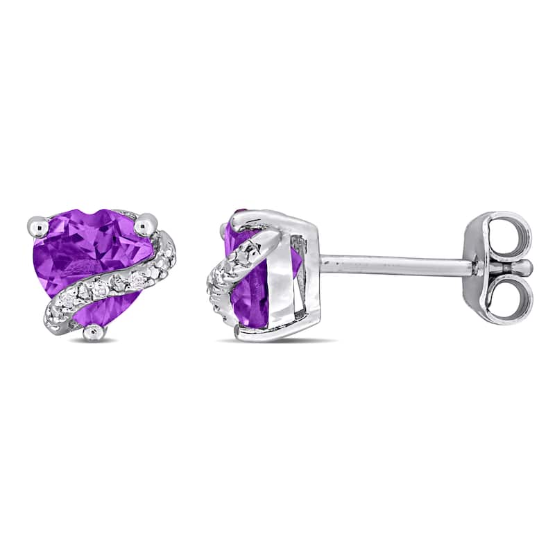 Miadora 1 1/10ct TGW Amethyst and Diamond Accent Heart Stud Earrings in Sterling Silver