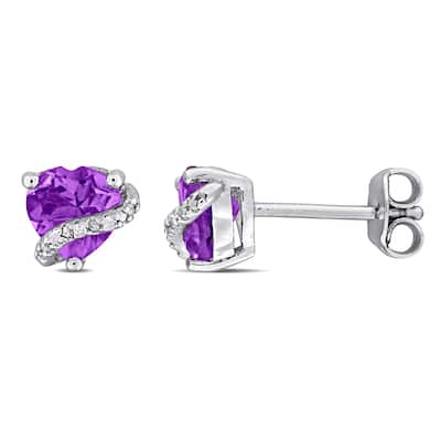 Miadora 1 1/10ct TGW Amethyst and Diamond Accent Heart Stud Earrings in Sterling Silver