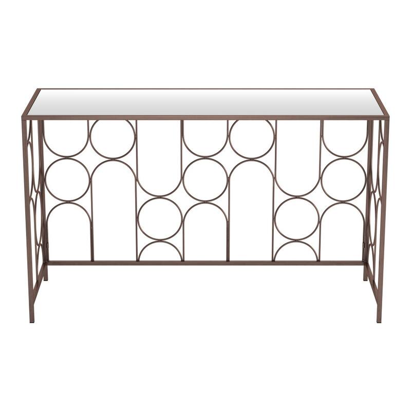 HomeRoots 50" Bronze Mirrored Glass and Steel Frame Console Table - 50.00 in. x 30.10 in. x 19.00 in.